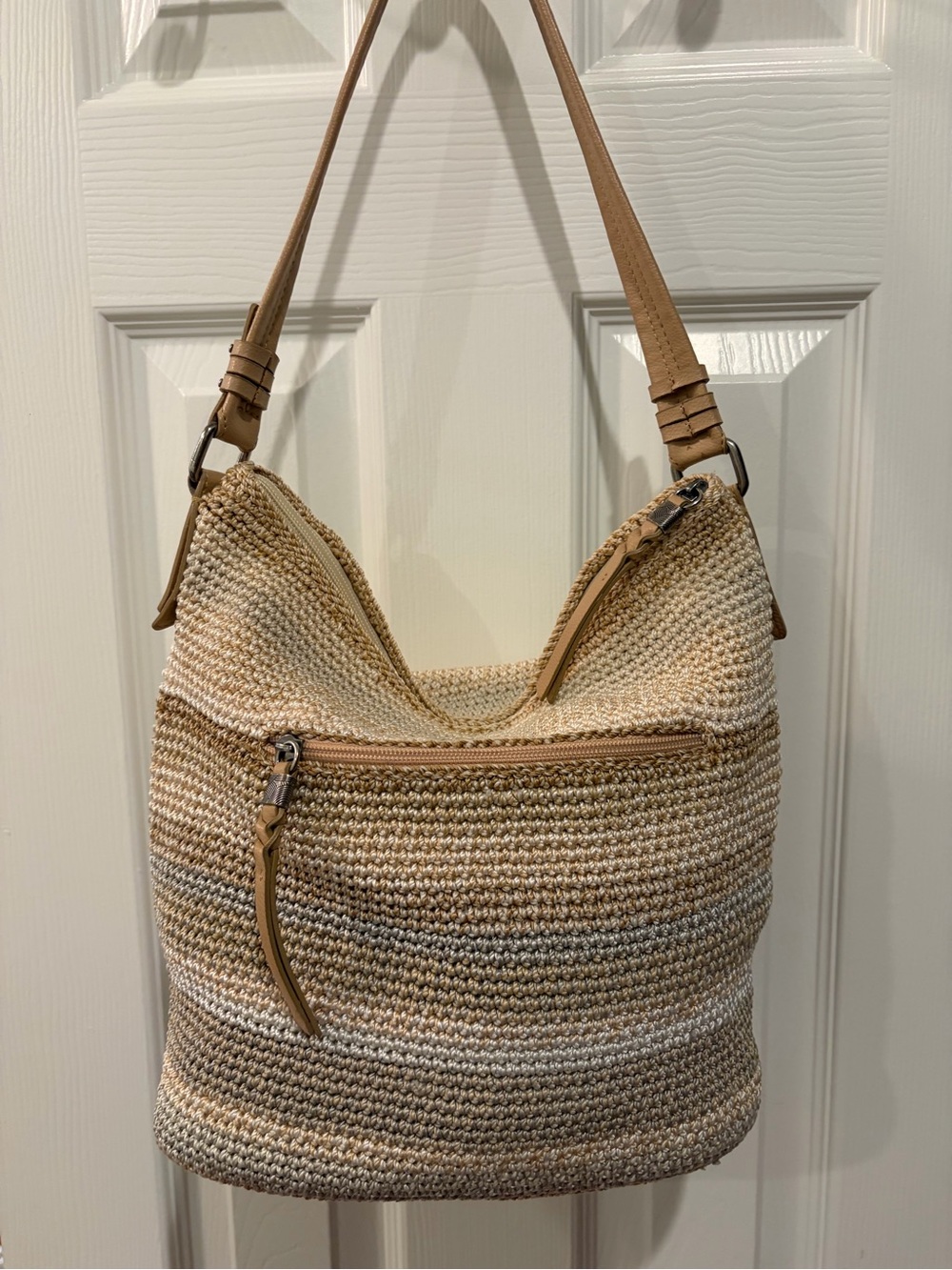 The Sak Neutral Woven Shoulder Bag in Tan and Cream